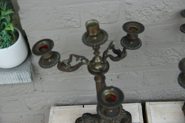 Gorgeous French pair bronze candle holders empire swan arms lion paws
