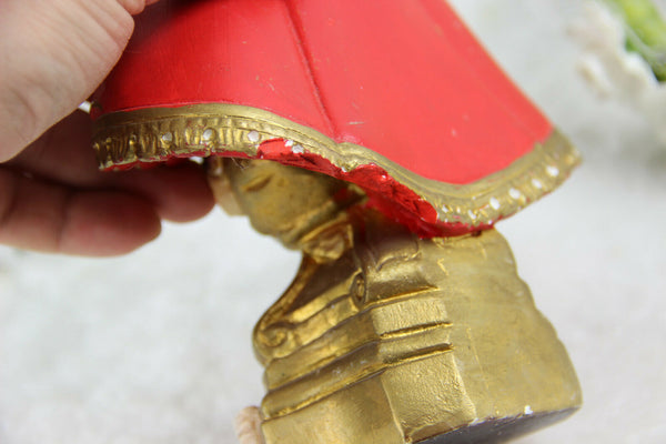 Rare Antique French chalkware MAdonna statue de COVADONGA Spanish putti angels