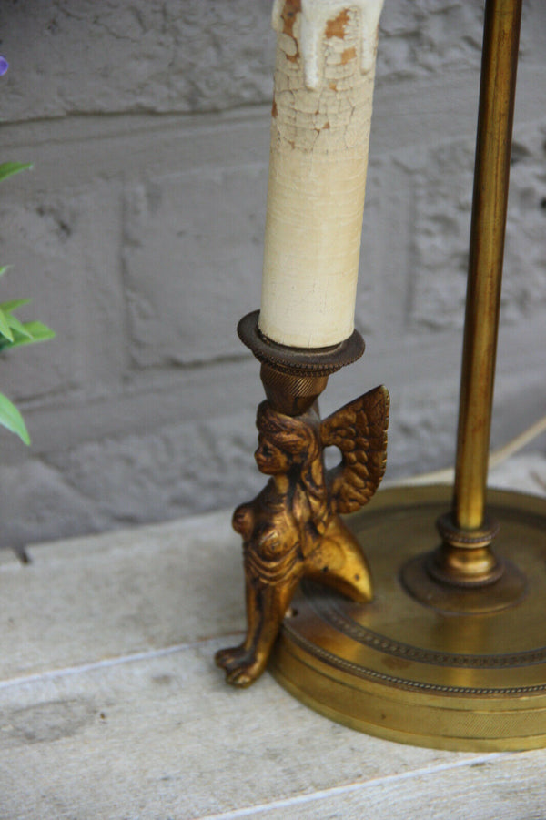 Stunning old French Bouillotte Empire bronze sphinx Caryatid table lamp