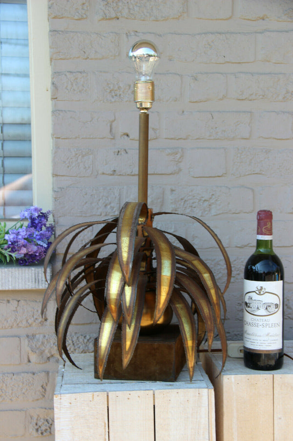 Hollywood regency Palm pineapple leaves metal gold gilt lamp attr.maison jansen