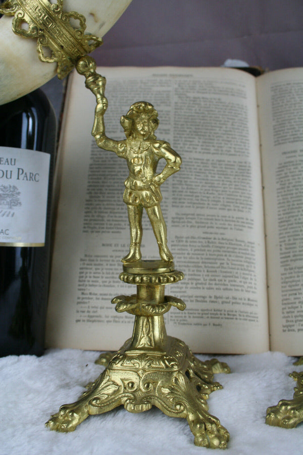 gorgeous french antique pair cornucopia horns figurines 1900 brass