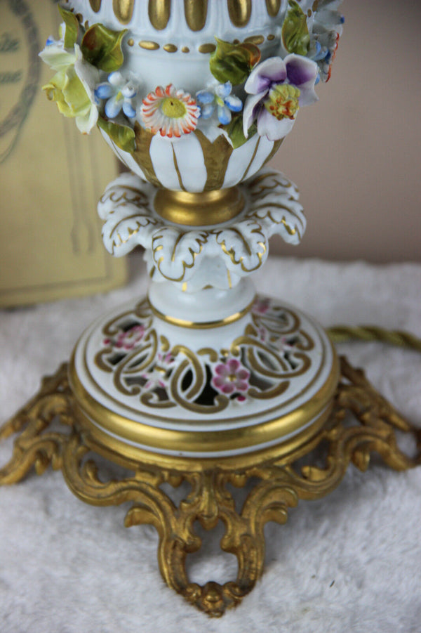 Capodimonte Italian porcelain faience relief Floral decor lamp marked 1960's