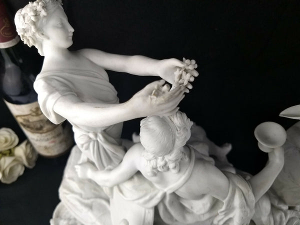 XXL French SEVRES marked Bisque porcelain Bacchus group putti after taraval 19th