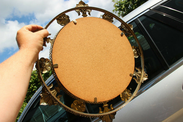 Mid century 1970 MEtal fleur de lys flower Mirror