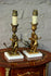 PAIR antique bronze putti angels night table lights lamps onyx marble base 1920