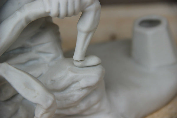 Antique French bisque porcelain large group statue lady scorpion animal