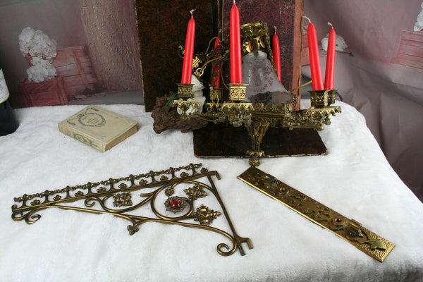Antique Neo-Gothic Church Religious bronze French chandelier candleholder 1920