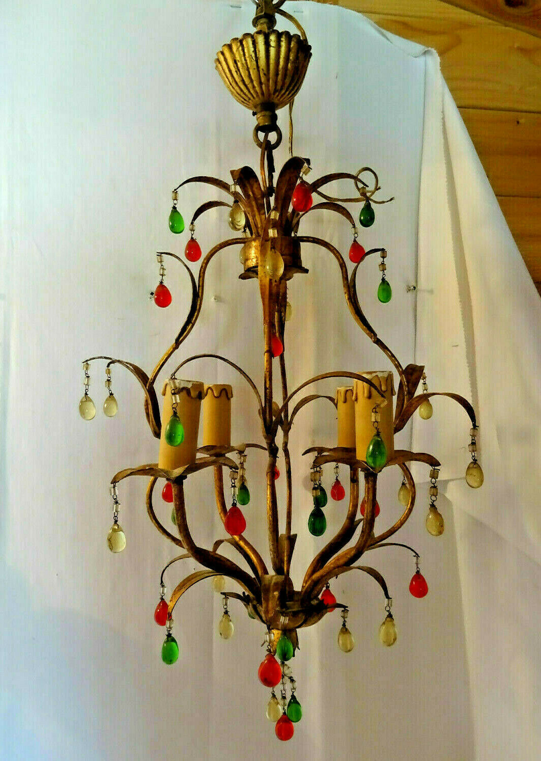 Gorgeous Muran Drops italian flag colour metal gold gilt 1970 chandelier