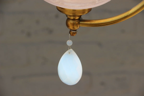 Vintage Murano opaline soft pastel pink white glass drops chandelier pendant 70s