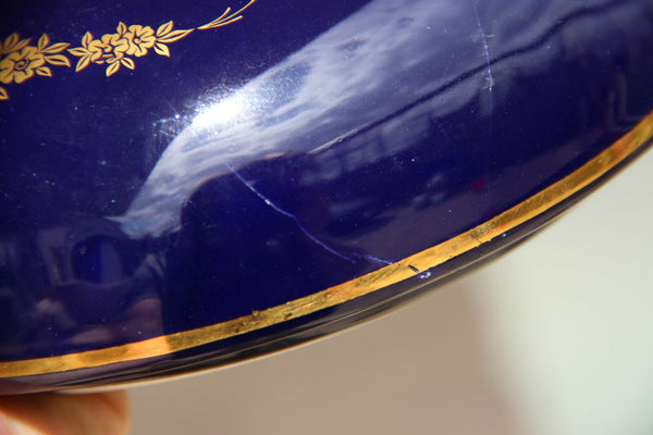 Large French Limoges cobalt blue porcelain Bowl centerpiece romantic victorian