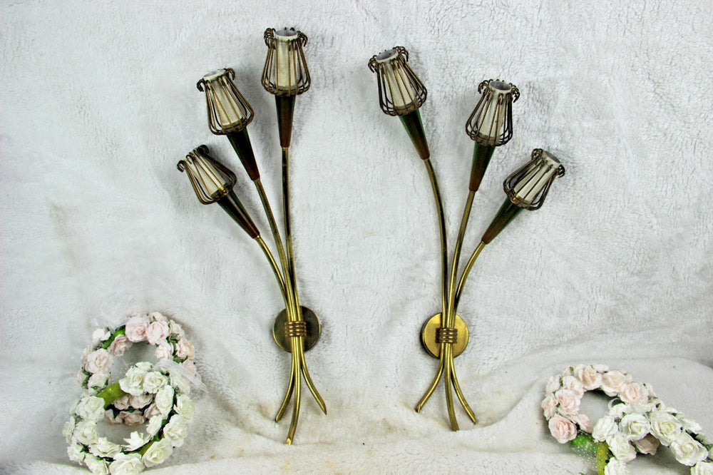 PAIR Maison LUNEL  wall lights sconces brass 1950 fifties mid century