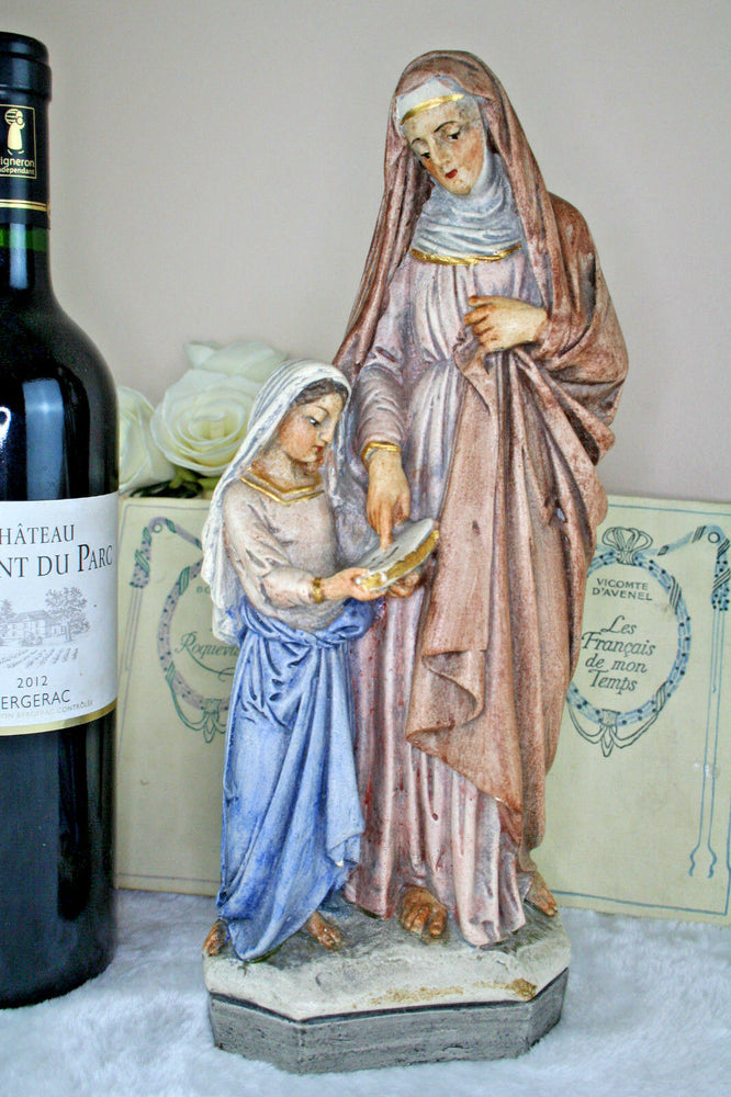 Antique French stoneware Saint Anna Mary child religious figurine church