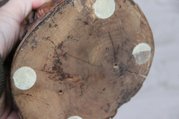 PAIR antique Black forest wood carved partridge birds statue figurines