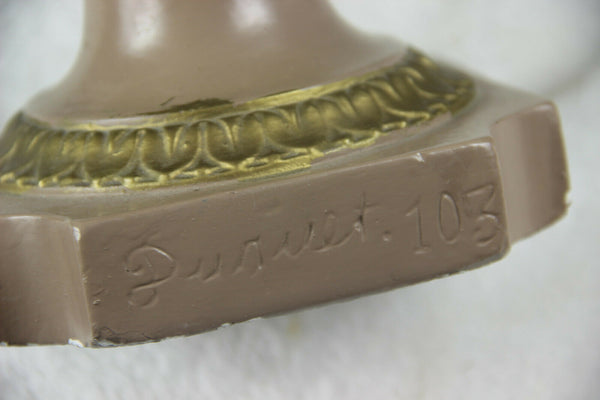 PAIR antique art deco 1920 Chalkware satyr heads Cassolette Vases urns