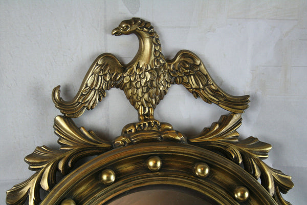 Vintage mid century Wall Mirror convex glass Eagle Resin cast wood