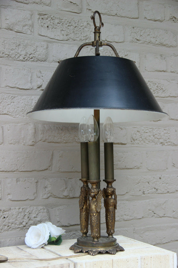 French Bouillotte empire winged angels Metal bronze Table lamp Snake animal