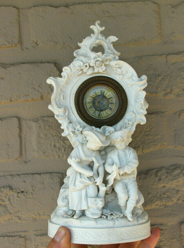 Antique German bisque porcelain romantic mantel clock