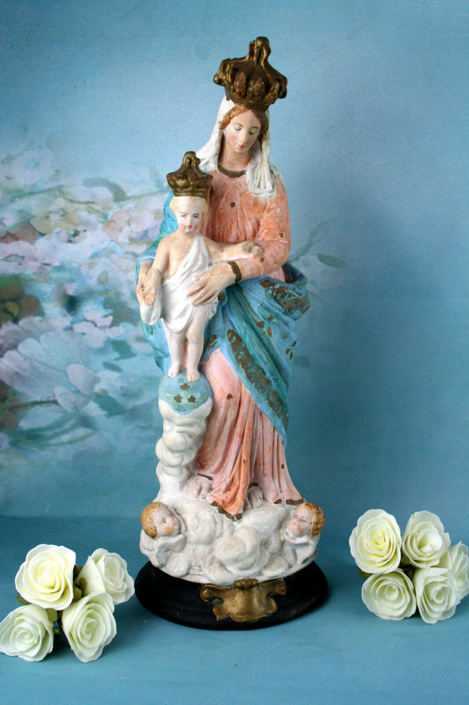 XL French plaster Madonna Holy Saint Notre Dame des victoires statue religious