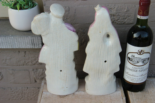 PAIR Antique victorian STAFFORDSHIRE pottery Statue figurine scottish flower