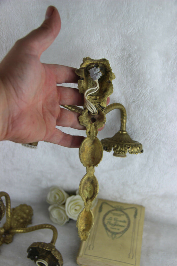 PAIR french brass Devil faun satyr head portrait sconces wall lights 1950's