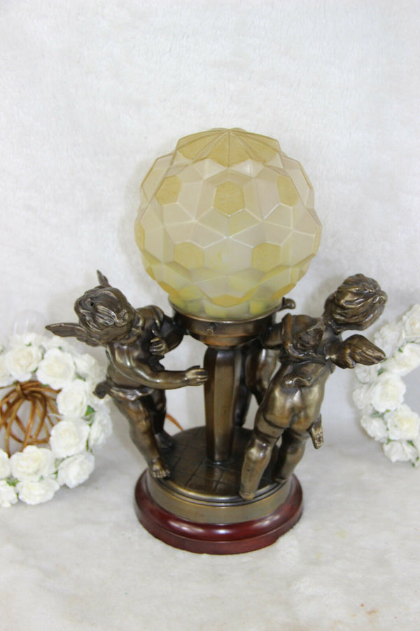 Belgian ART DECO 1930 bronze putti playing table lamp