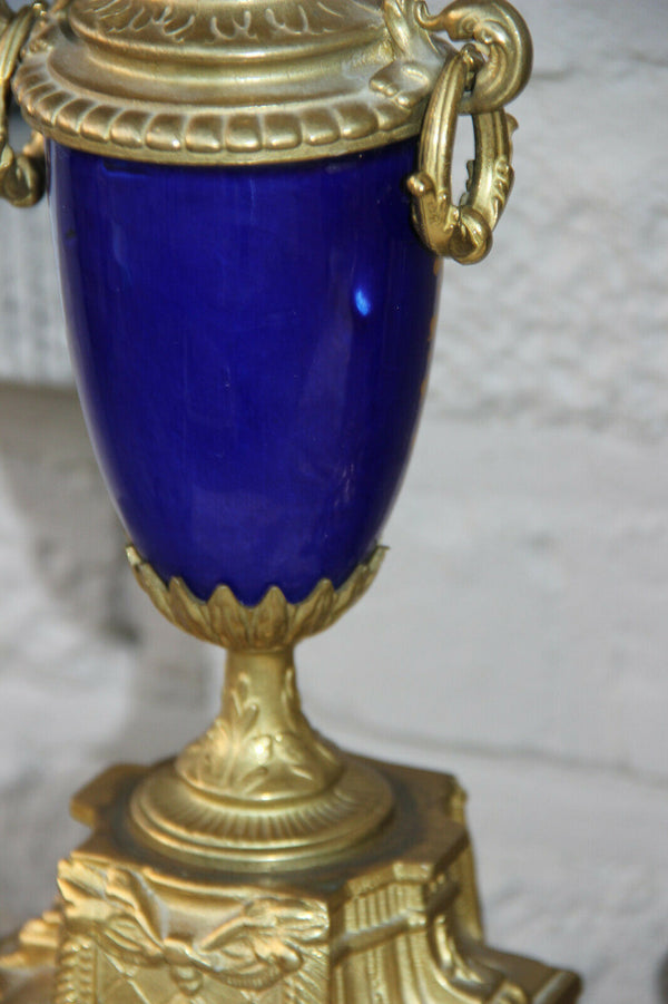 Stunning French Porcelain Clock set urns vases victorian romantic theme