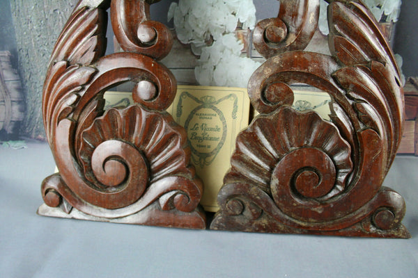 Antique PAIR Large French Cabinet wood Carved side elements ornaments