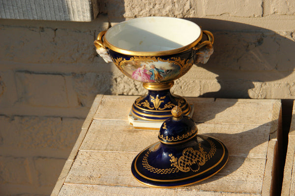 Antique sevres porcelain marked small centerpiece lidded bowl ram head victorian