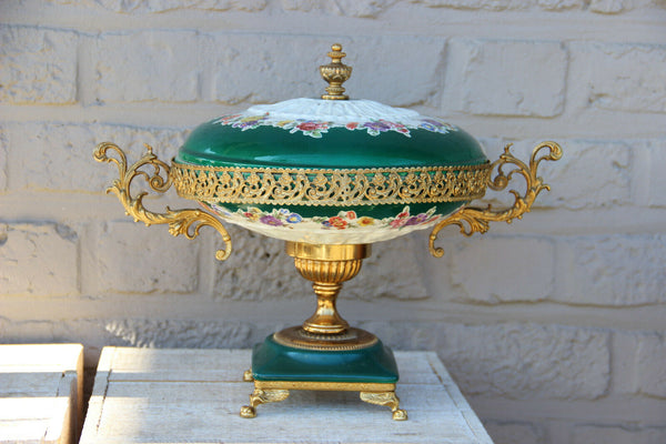 Vintage Porcelain floral centerpiece Bowl lidded lion paws 1970