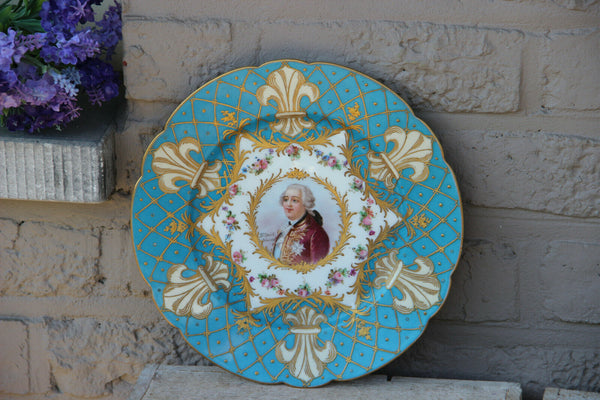 Antique Sevres porcelain marked portrait Louis XVI fleur lys plate 19thc