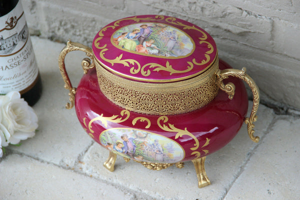 French vintage limoges burgundy porcelain victorian romantic bowl centerpiece