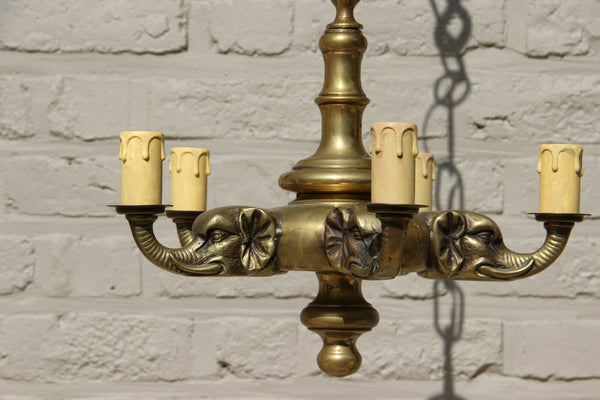 French bronze animal Elephant head 5 arms bronze chandelier 1950