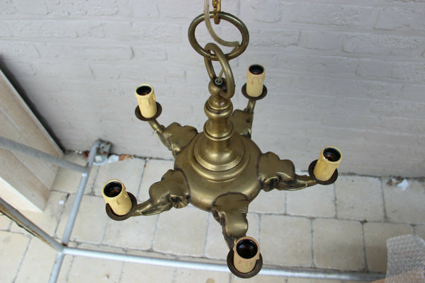 French bronze animal Elephant head 5 arms bronze chandelier 1950