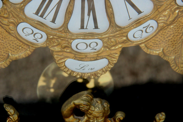 Huge French Boulle Cartel Mantel clock putti  bronze wood inlaid