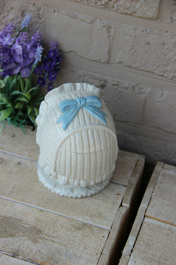 Antique german bisque porcelain baby face child lidded box rare marked