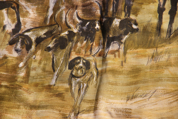 English 1950 XXL Wall TAPESTRY Hunting scene dogs horses signed maker