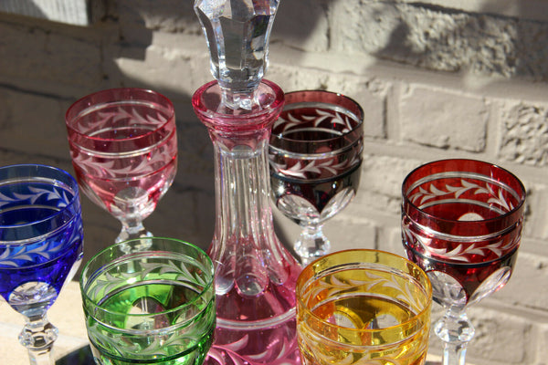 Vintage Bohemia Czech Crystal glass decanter glasses Set 1950