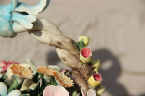 Vintage CAPODIMONTE italian Centerpiece majolica flower bouquet marked 1960