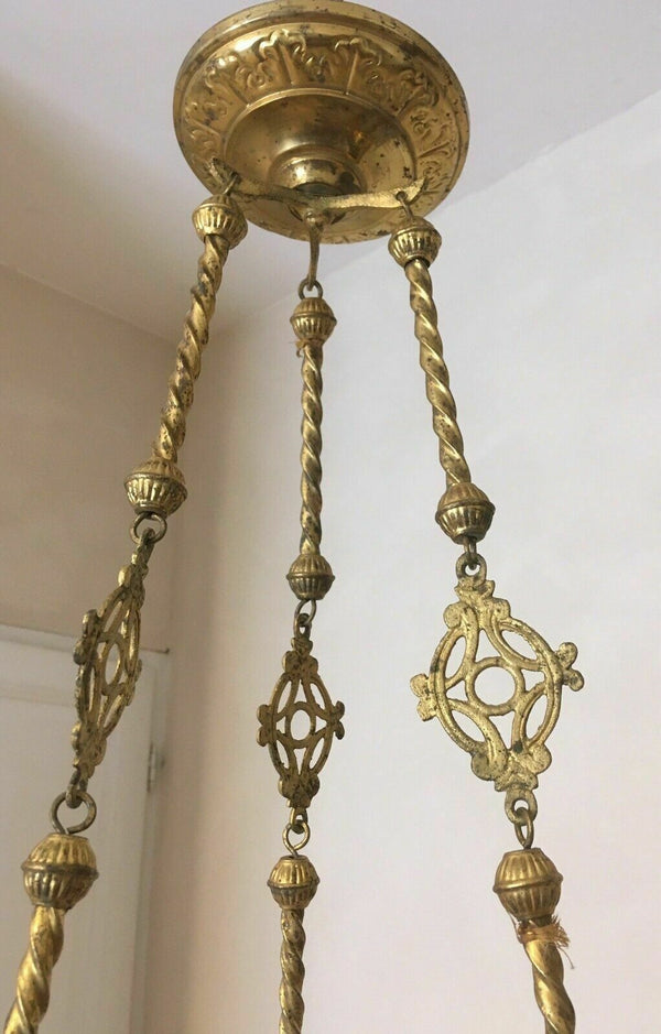 Antique French CHOISY LE ROI Faience Dragon gothic castle chandelier candles