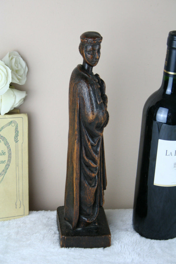 Antique Religious Figurine wood carved nun lady statue