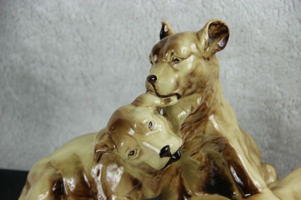 French faience porcelain ART DECO puppy dog group sculpture statue