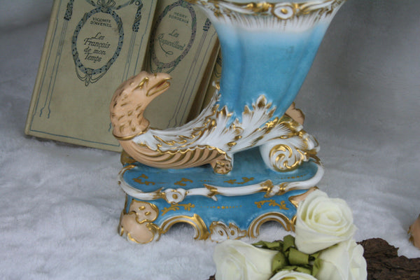 1880 Antique French PAIR Cornucopia horn dragon chimaera paris porcelain statue