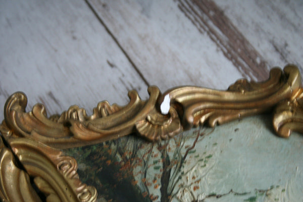 Unusual Tryptich Oil panel painting Dutch School signed louis XVI frame 1920
