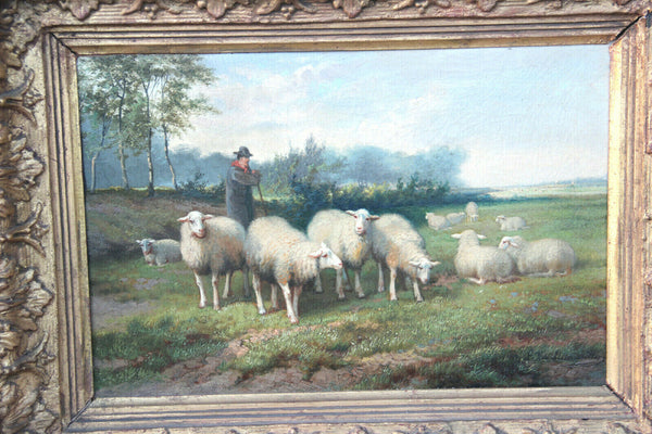Jef Louis Van Leemputten Belgian, 1865-1948 oil canvas antique painting sheep