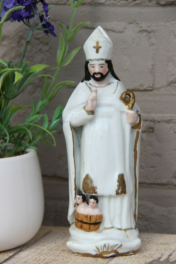 Antique french vieux paris porcelain saint nicholas children religious statue