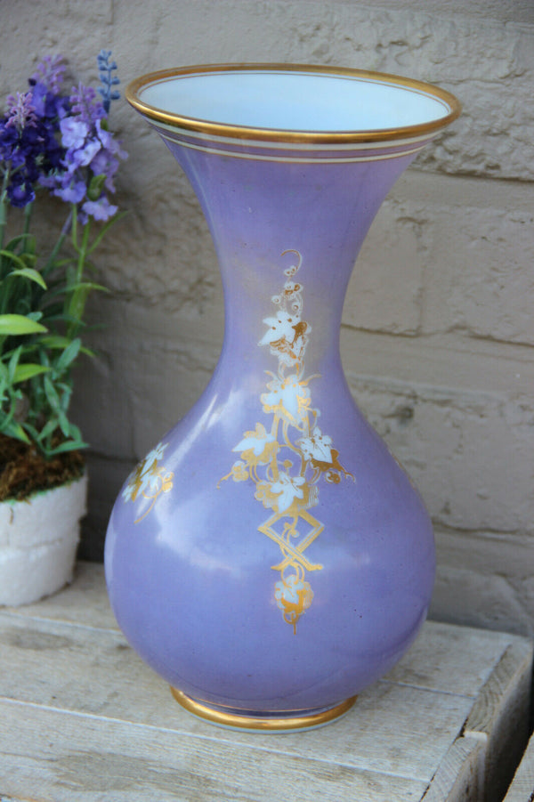 Antique french hand paint putti angel opaline purple glass vase rare 19thc