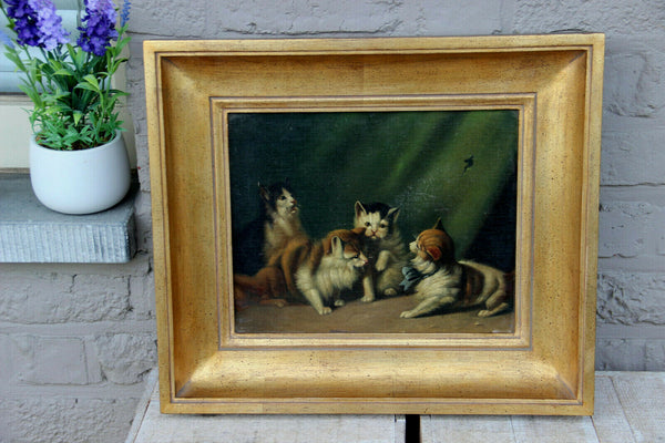 Vintage flemish Cats Kittens oil painting 1970s