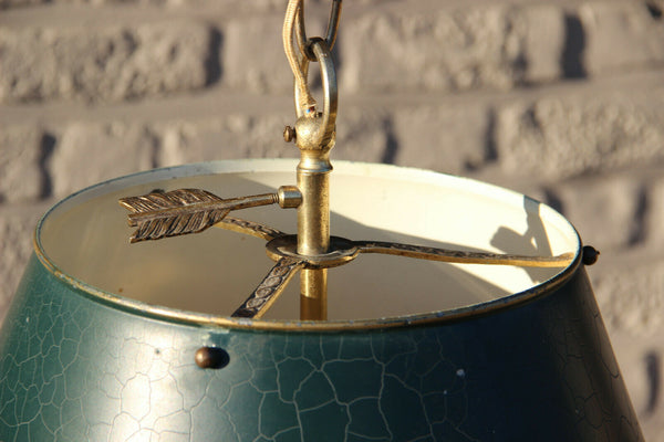 French vintage bouillotte Empire hunting horn brass Chandelier lamp pendant