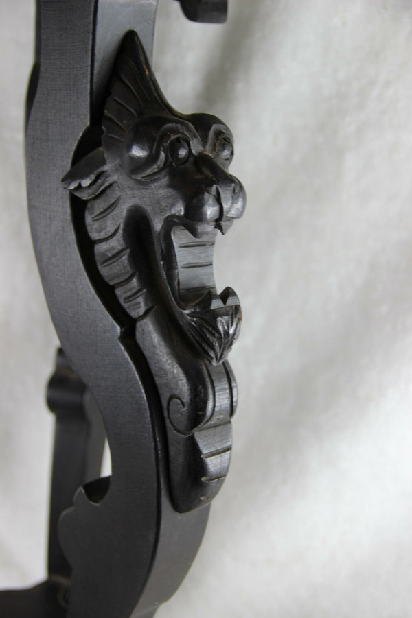 French Pedestal plant stand wood carved black gothic chimaera dragons tripod