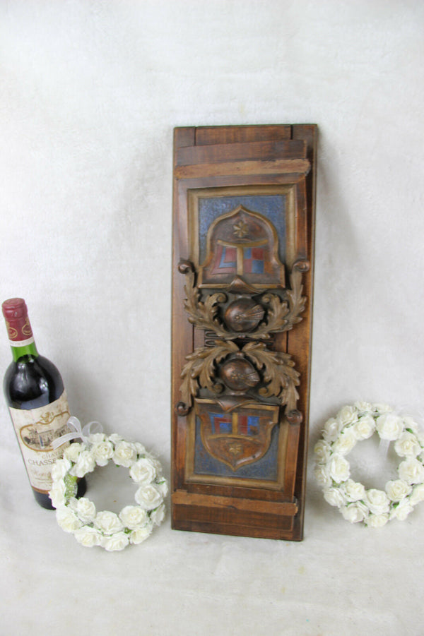 French Medieval knight armor shield wood carved book ends 1950